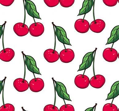 Seamless pattern with cherries. Vector illustration in cartoon style. Stock Illustration
