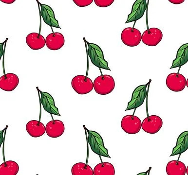 Seamless pattern with cherries. Vector illustration in cartoon style. Illustrazione stock