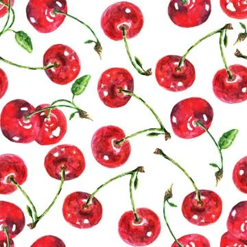 Seamless pattern with cherries, watercolor Stock Illustration