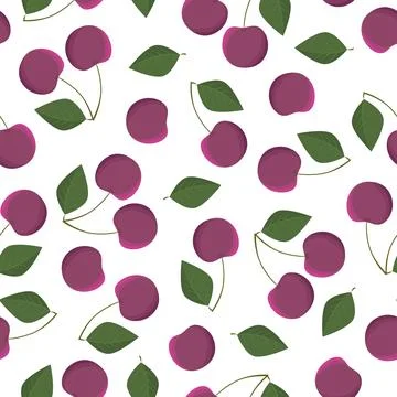 Seamless pattern with cherry and leaves on a white background. Illustrazione stock