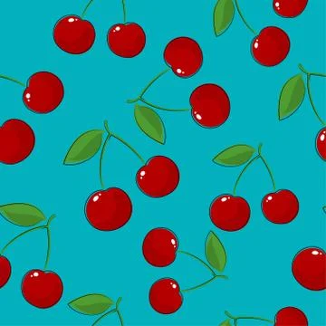 Seamless Pattern ,Cherry on Azure Background Stock-Illustration