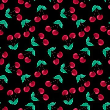 Seamless pattern with cherry berries Stock Illustration