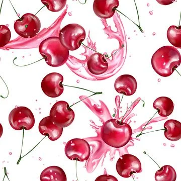 Seamless pattern with cherry berries on white Stock Illustration