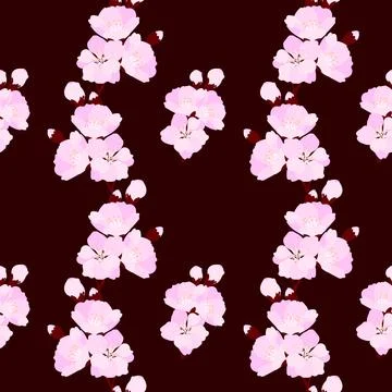 Seamless pattern with cherry blossoms on a dark background. Design for wrapp Stock Illustration