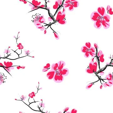 Seamless pattern with cherry blossoms. Stock Illustration