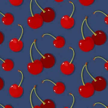 Seamless pattern with Cherry on blue backdrop. Stock Illustration
