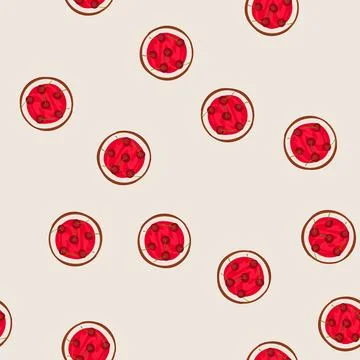 Seamless pattern cherry cake top view sweet dessert Stock Illustration