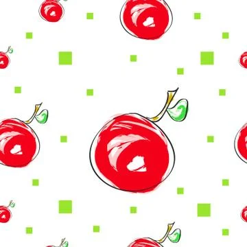 Seamless pattern with cherry fruit and green squares Stock Illustration