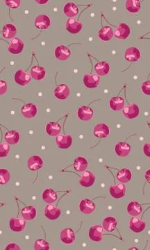 Seamless pattern cherry fruits with circle dot, Fresh organic food, pink frui Stock Illustration