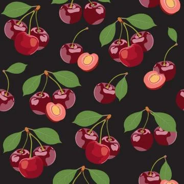 Seamless pattern cherry fruits, Fresh organic food, Red fruits berry pattern  Stock Illustration