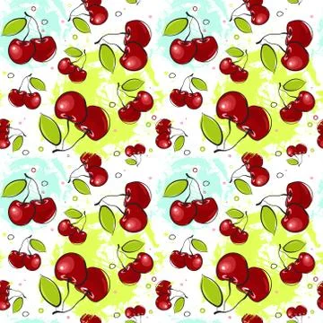 Seamless Pattern Cherry Fruits Summer Ornament Background Illustrazione stock