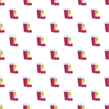 Seamless pattern with cherry juice glasses and fresh berries イラスト素材