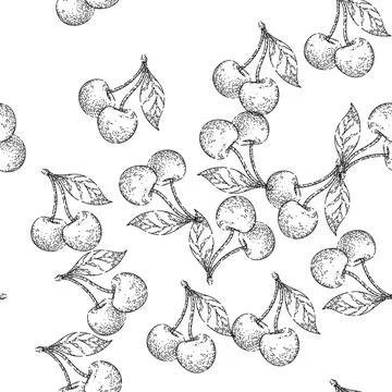 Seamless pattern cherry leaf sketch hand drawn Stock Illustration