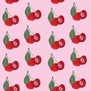 Seamless pattern with Cherry with outlines female labia. Stock-Illustration