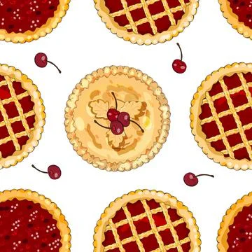 Seamless pattern with cherry pies. The theme of autumn, harvest and thanksgiv Stock Illustration