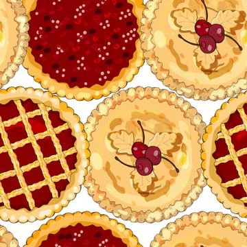 Seamless pattern with cherry pies. The theme of autumn, harvest and thanksgiv Stock Illustration