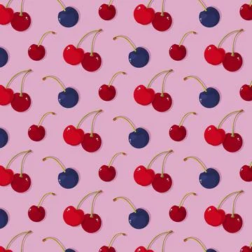 Seamless pattern with Cherry on pink backdrop. Illustrazione stock