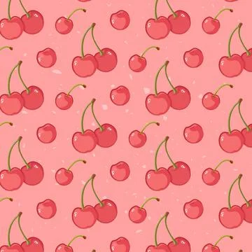 Seamless pattern with Cherry on pink backdrop. Stock Illustration
