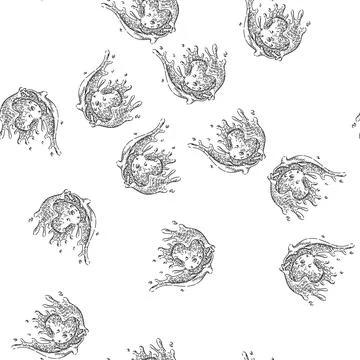 Seamless pattern cherry splash sketch hand drawn 스톡 일러스트