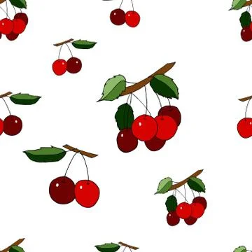 Seamless pattern with cherry Stock illustration, vector, hand drawing, design Stock Illustration