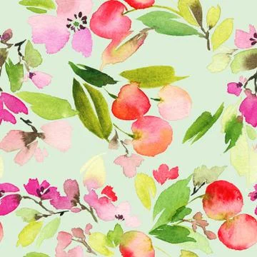 Seamless pattern of cherry watercolor Illustrazione stock