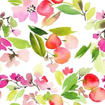 Seamless pattern of cherry watercolor Stock Illustration