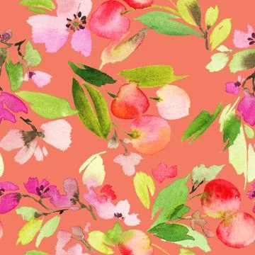 Seamless pattern of cherry watercolor Stock Illustration