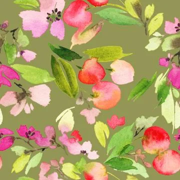 Seamless pattern of cherry watercolor Stock Illustration