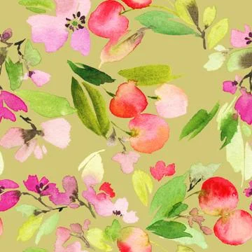Seamless pattern of cherry watercolor Stock Illustration