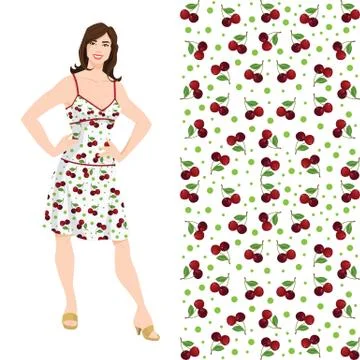 Seamless pattern with cherry on white background. Stock Illustration