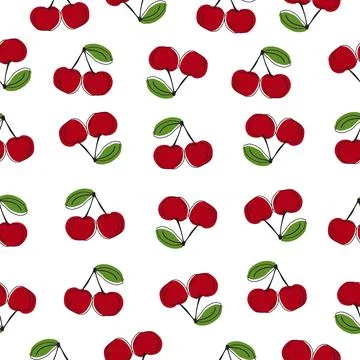 Seamless pattern with cherry on white background. Juicy berries flat vector Stock Illustration