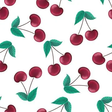 Seamless pattern with cherry on white background Stock Illustration