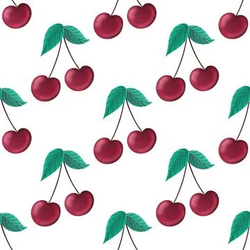 Seamless pattern with cherry on white background Stock Illustration