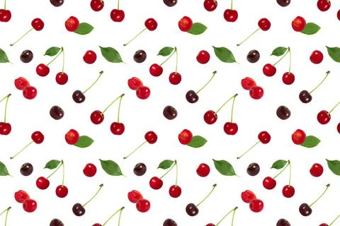 Seamless pattern with cherry on white background. Juicy ripe berries seamless Stock Photos