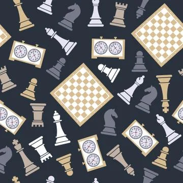 Seamless pattern with chess on dark bluu Stock Illustration