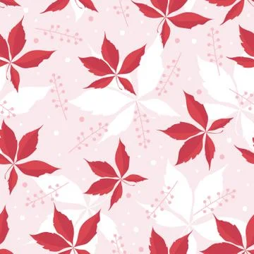 Seamless pattern of chestnut leaves and branchlets with berries. Stock Illustration