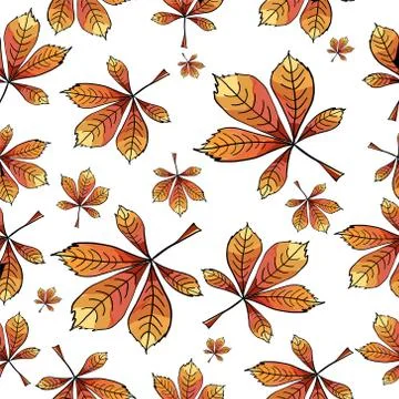 Seamless pattern with chestnut leaves on an isolated background. Windy colored Stock Illustration