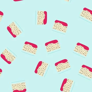 Seamless pattern chia seed pudding with fruit puree layered dessert 库存插图