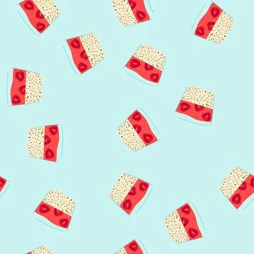 Seamless pattern chia seed pudding with strawberries in glass Stock Illustration