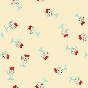 Seamless pattern chia seed pudding with strawberries flat Stock Illustration