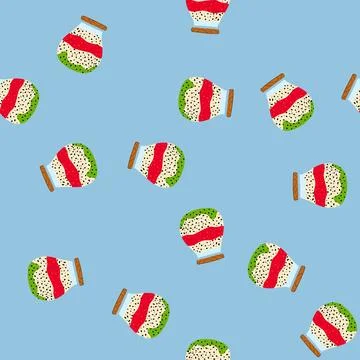 Seamless pattern chia seed pudding layers in a glass jar 库存插图