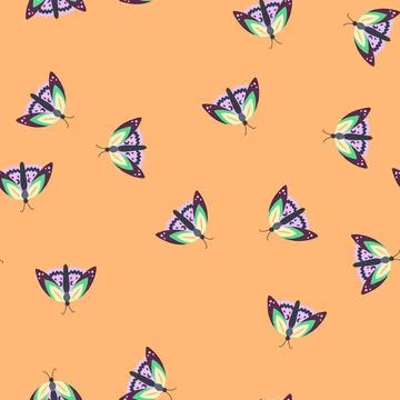Seamless pattern chic boho moth cartoon vector Stock Illustration