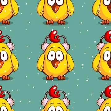 Seamless Pattern Chick In Earmuffs Stock Illustration