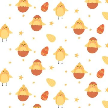 Seamless pattern with chicken and Easter eggs. Stock Illustration