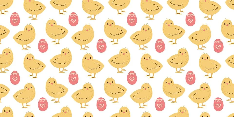 Seamless pattern with Chicken and Eggs. Easter design for wrapping paper an.. Stock Illustration