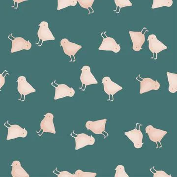 Seamless pattern of chicken. Domestic animals on colorful background. Vector  Stock Illustration