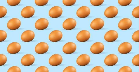 Seamless pattern of chicken eggs on blue background Stock Illustration