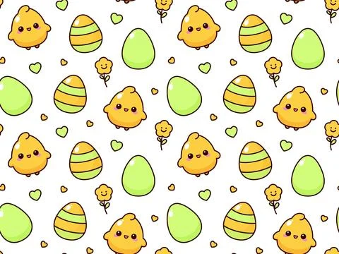 Seamless pattern, chicken, eggs, hearts. Easter Ilustración de archivo