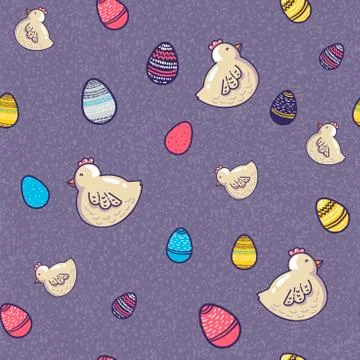 Seamless pattern with chicken. Hand drawn chicken. Happy Easter background. h Illustrazione stock