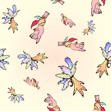 Seamless pattern with chicken leg with feathers. Stock Illustration